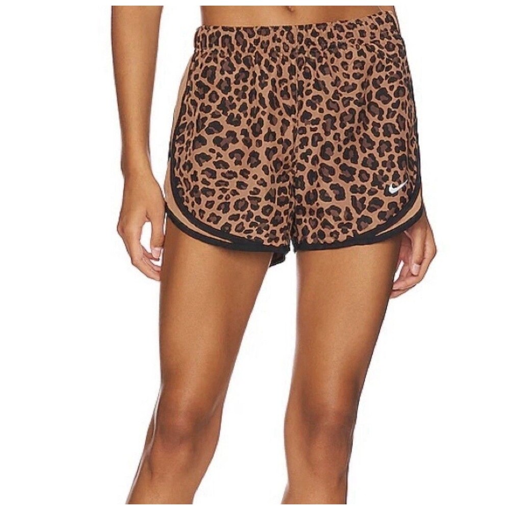 Nike Women's SM Dri-Fit Tempo Leopard Print Running Shorts With Glitter Accents